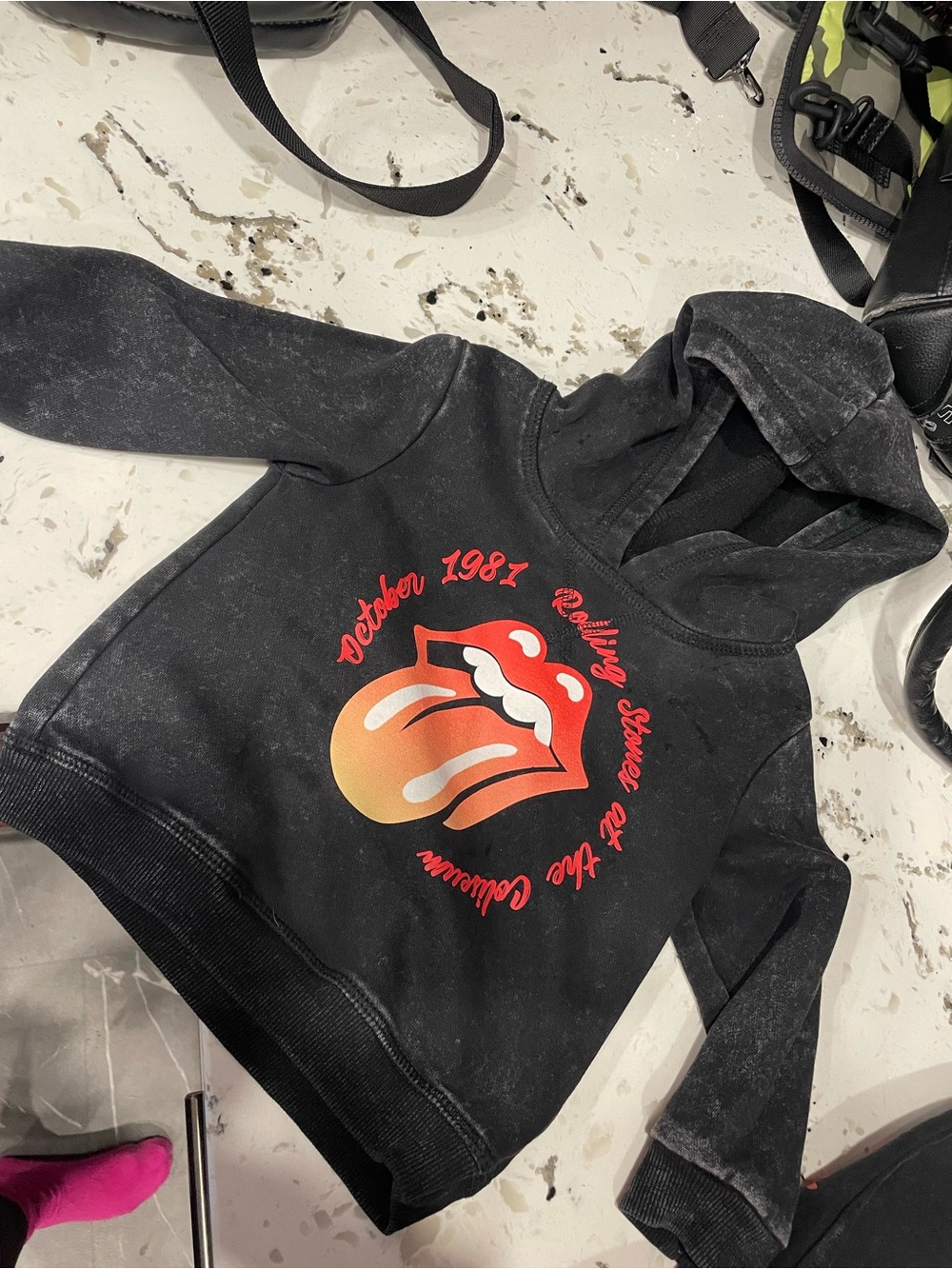 Kids black hooded sweatshirt with Rolling Stones graphic